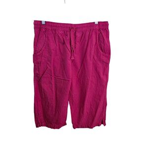 Ragtop Fuscia Elastic Waist Pockets Capri Pants Sustainable Cotton Size L